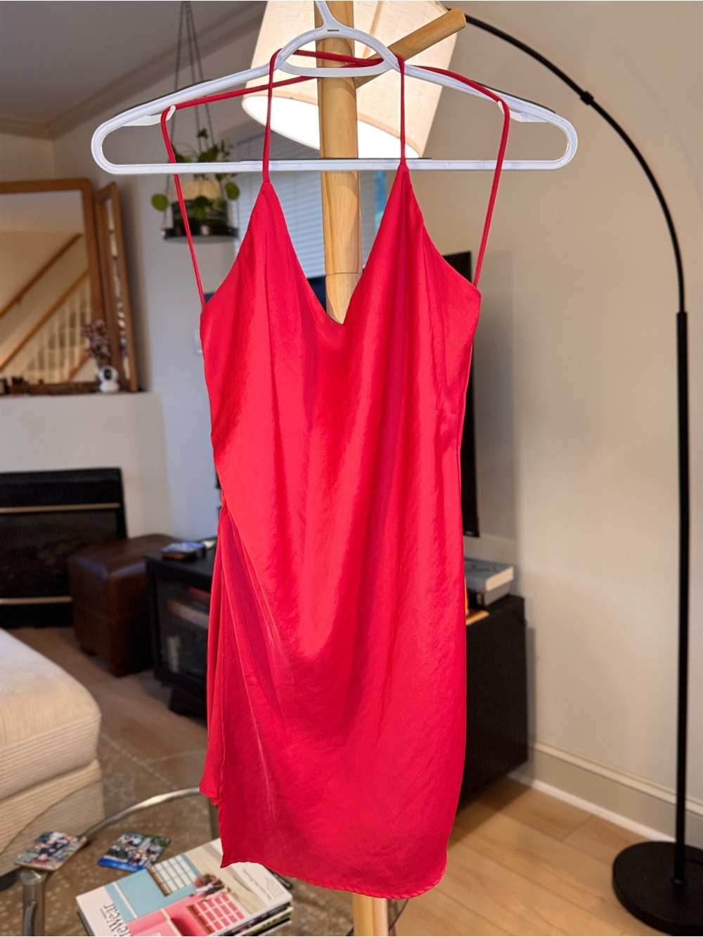 Zara Woman Red Satin Cowl Neck Top